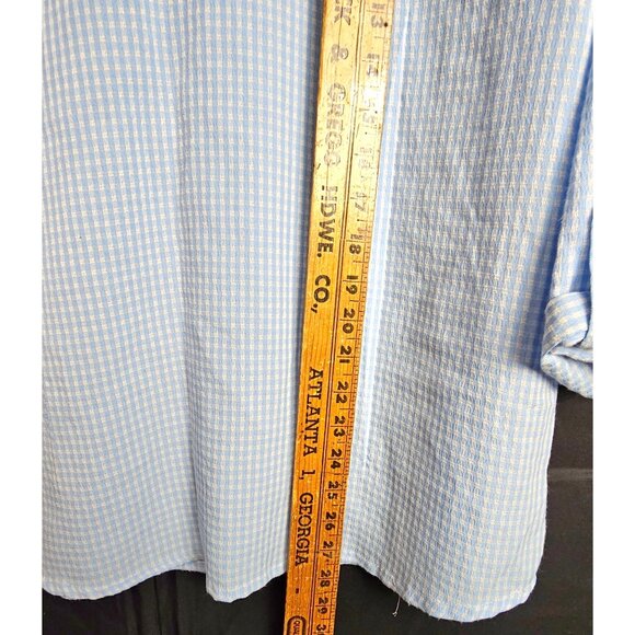 Allison Daley Blue Gingham Button-Up Shirt With Floral Embroidery 3/4 Sleeves - Picture 8 of 9